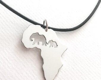 Sterling zilveren ketting met Afrikaanse olifant, hanger met Afrikaanse kaart, cadeau voor olifantenliefhebbers, safari-sieraden, handgemaakte Afrikaanse sieraden