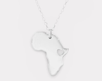 Sterling Silver Africa Map Necklace, Africa Pendant, Africa Continent Necklace, Africa Lover Gift, Handmade Africa Jewelry