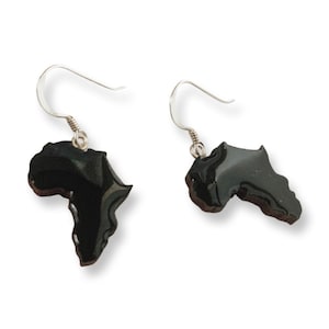 Boucles d'oreilles noires d'Afrique, Boucles d'oreilles carte de l'Afrique, Boucles d'oreilles en argent Afrique, Boucles d'oreilles pendantes noires, Bijoux africains, Boucles d'oreilles tendance, Boucles d'oreilles en bois