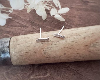 Tiny Silver Fish Stud Earrings – Minimalist Ocean Jewelry, Dainty Sea Lover Gift, Handmade Silver Studs, Gift for Her