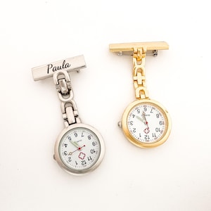 Reloj de enfermera personalizado, regalo de enfermera personalizado, reloj de bolsillo para enfermeras, reloj de enfermera portátil con pin de solapa, reloj de bolsillo con nombre, regalos para damas de honor