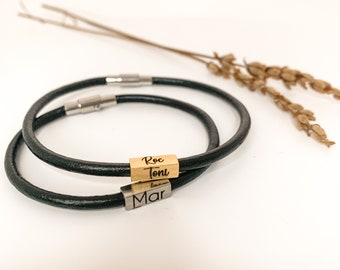 Pulsera de cuero grabada personalizada, regalo de apellidos personalizado, pulsera de parejas, pulsera de acero inoxidable, pulsera de nombres personalizados