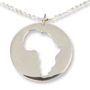 Collier de l'Afrique rond avec un pendentif carte personnalisé, État de la carte, Carte de l'Afrique en argent, Cadeau de voyage, Bijoux personnalisés, Collier personnalisé