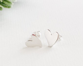 Sterling Silver Heart Stud Earrings, Silver Minimal Earrings, Silver Hearts Earrings, Staple Earrings, Love Earrings, Gift fo her