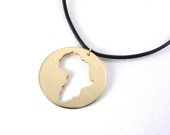 18K Gold Plated Africa Map Disc Necklace, Africa Pendant, Africa Lover Gift, Handmade Africa Jewelry