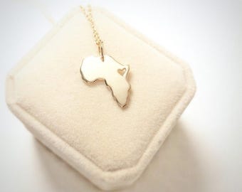 Ketting met Afrikaanse kaart, verguld met 18 karaats goud, hanger met Afrikaanse kaart van sterling zilver, handgemaakte Afrikaanse sieraden, cadeau voor Afrika-liefhebbers