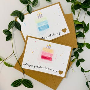 Geburtstagskarte Aquarell – Happy Birthday mit Lettering & Herzstanzung | Inkl. Umschlag