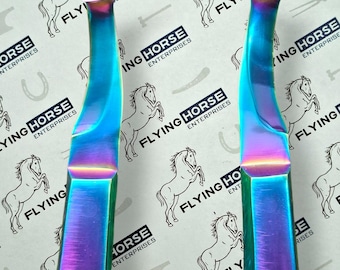 Set di coltelli per zoccoli con manico in alluminio color arcobaleno (destro + sinistro)