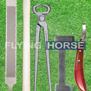 Kit profissional de ferreiro – Conjunto de 5 peças para cuidados com cascos de cavalo (alicate, lima, faca, martelo, polidor)