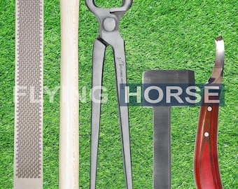 Professional Farrier Tool Kit – 5Pc Horse Hoof Care Set (Nipper, Rasp, Knife, Hammer, Buffer)
