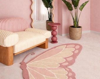 Handmade Wool Butterfly Rug, Pink Pastel Nursery Decor, Custom Size