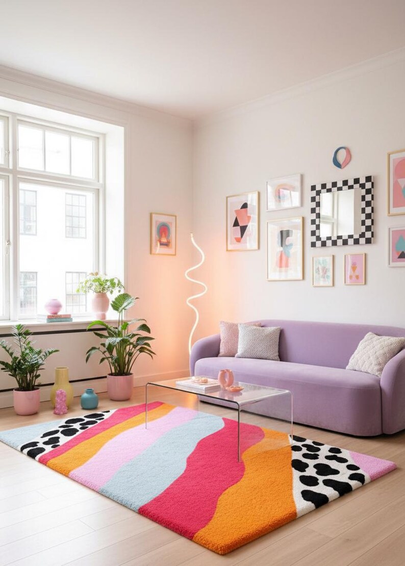 Handmade modern multicolor dorm room carpet