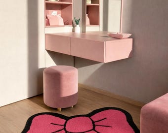 Hand Tufted Wool Bow Rug | Pink Girls Room Decor