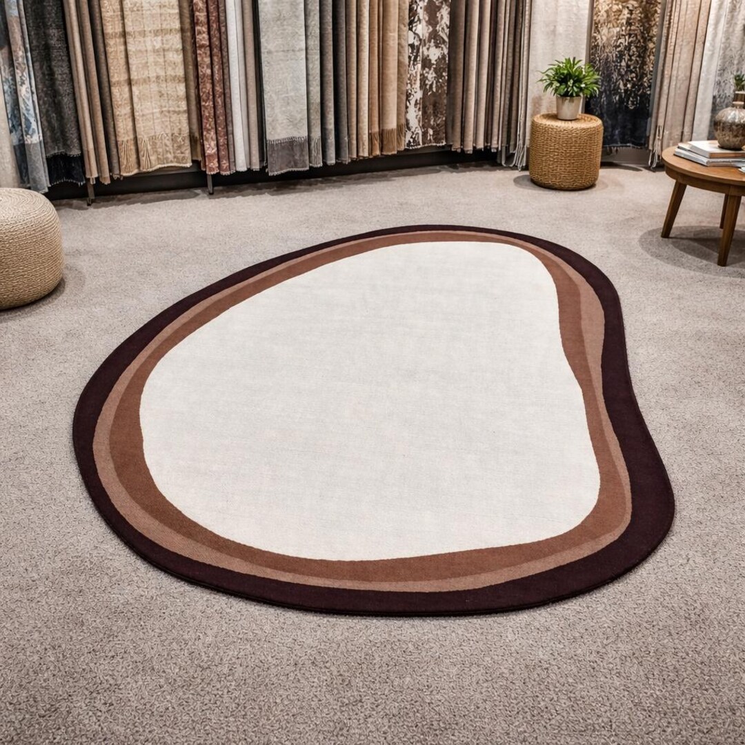 Hand Tufted Wool Rug, Organic Shape Modern Abstract Area Rug, Cream ...