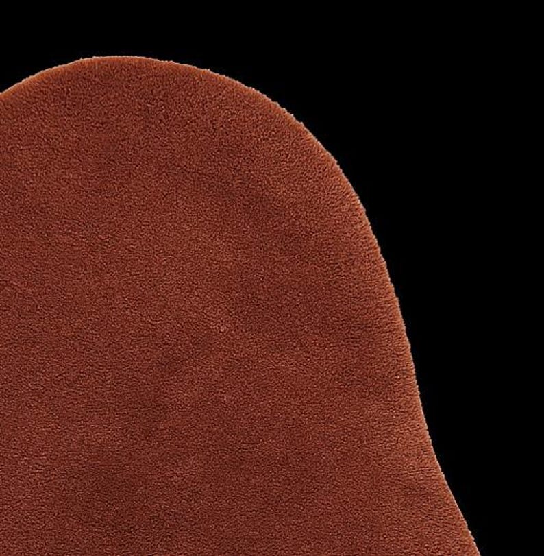 May include: Close-up of a section of a brown, textured fabric. The material has a soft, plush appearance, with a slightly curved edge against a black background. The color is a warm, earthy tone, suggesting a cozy textile.