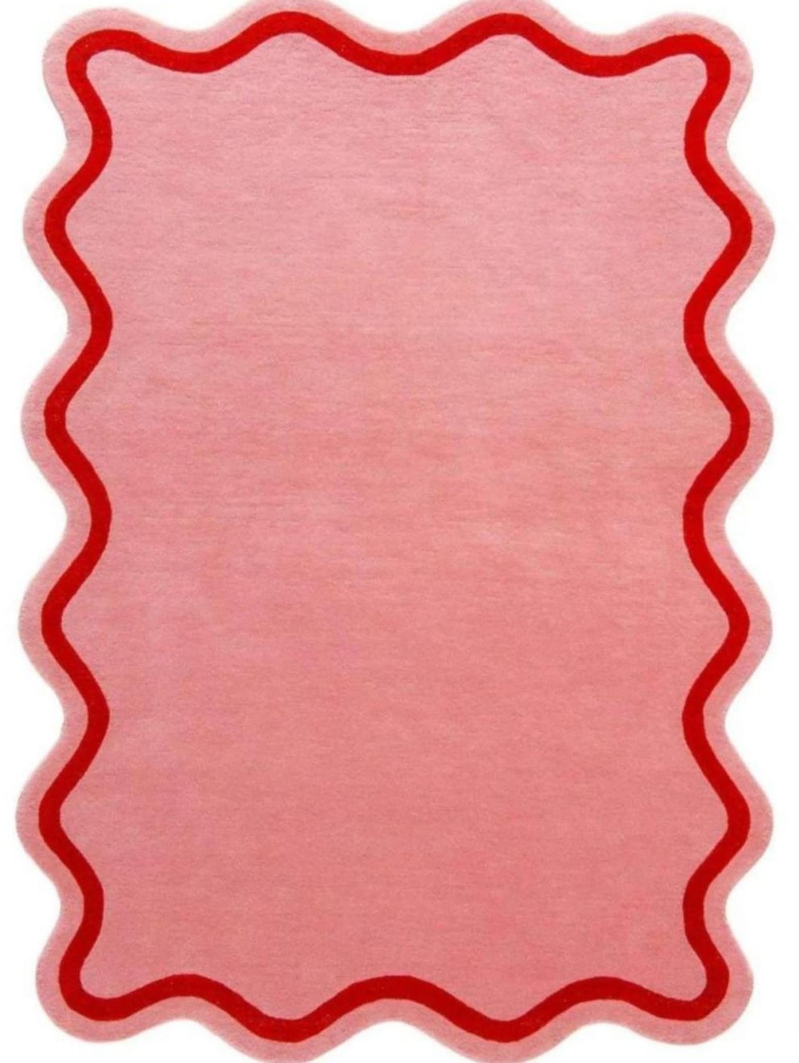 Gily Rug Pink Wavy Rug, Scalloped Edge Tufted Rug, Handmade Wool Area Rug, Cute ...