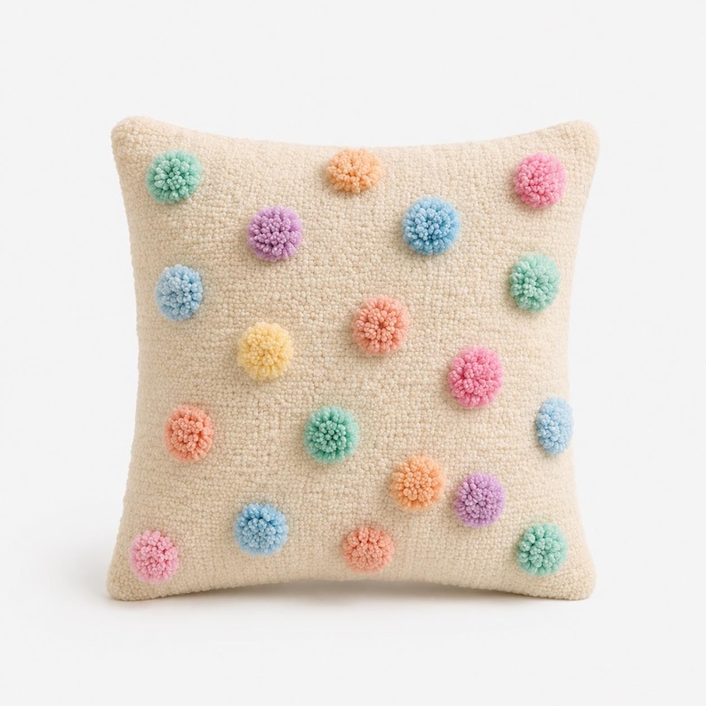 Capa de almofada personalizada com capitonê, almofada sob medida, conjunto de almofadas para quarto de bebê, capa de almofada arco-íris, almofada decorativa com pompons, presente para decoração de quarto infantil imagem 8