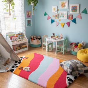 Handmade modern multicolor playroom carpet
