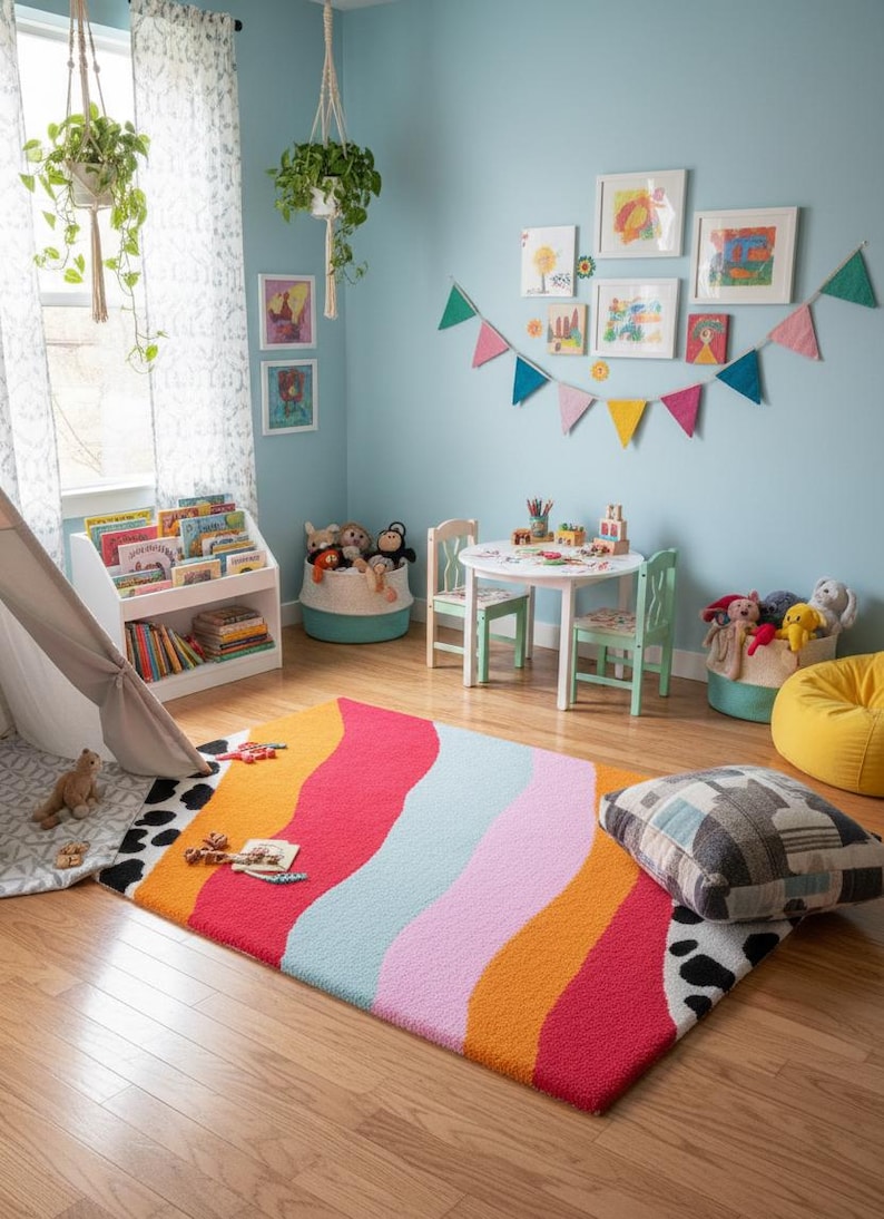 Handmade modern multicolor playroom carpet