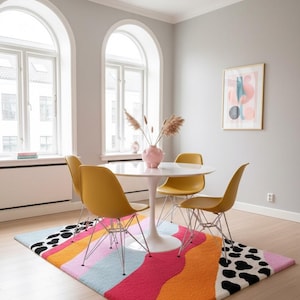 Handmade modern multicolor dining room carpet