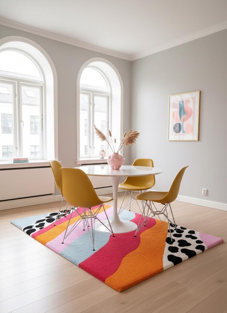 Handmade modern multicolor dining room carpet