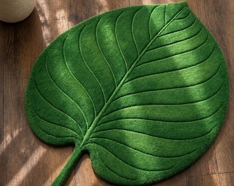 Large Green Leaf Rug, Botanical Area Rug, Monstera Leaf Carpet, Nature Inspired Home Decor, Boho Living Room Rug, Plant Lover Gift