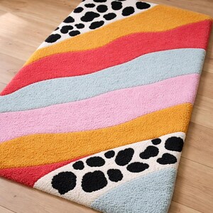 Close up plush tufted texture of modern funky area rug