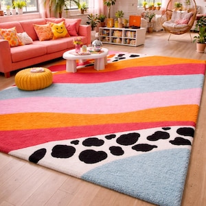 Handmade modern multicolor dorm room rug