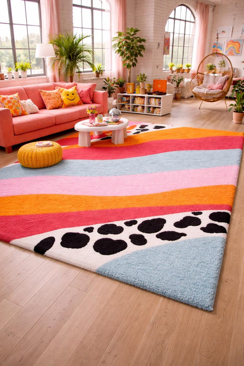 Handmade modern multicolor dorm room rug