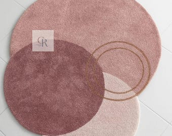 Abstract Blush Pink Wool Rug | Hand-Tufted Round Carpet