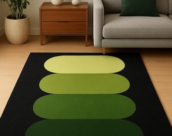 Handmade Green Gradient Wool Rug - Mid-Century Modern Black Area Rug 7×10 | pure New zealand Wool area Rug | home decor | customized rug