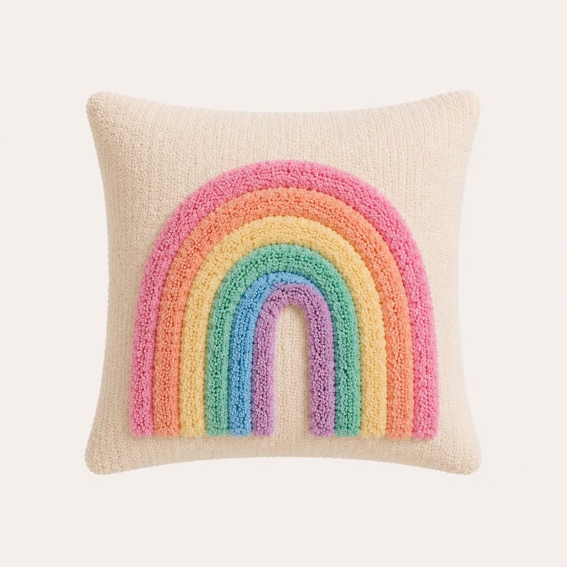 Capa de almofada personalizada com capitonê, almofada sob medida, conjunto de almofadas para quarto de bebê, capa de almofada arco-íris, almofada decorativa com pompons, presente para decoração de quarto infantil imagem 9