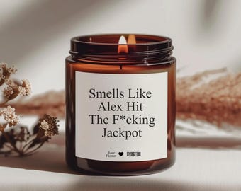He Hit The Jackpot Funny Engagement Gifts For Couple, Personalized Engagement Candle, Future Mrs Gift Funny Wedding Gift For Bride to Be