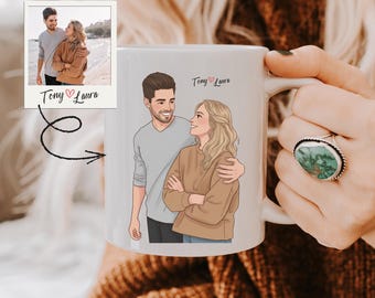 Custom Couple Cartoon Portrait: Personalized Mug from Photo, Customizable Gift, Valentine's Day Gift