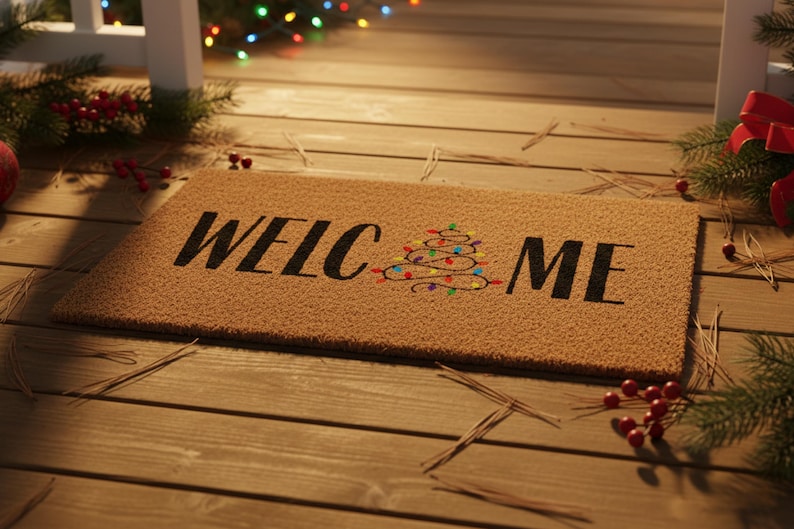 Christmas Lights Tree Welcome Mat