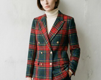 Tartan-blazer dames • Double-breasted geruite jas • Custom Schotse clanjas • Kantoorkleding • 50+ tartanvariaties