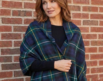 Scottish Tartan Shawl Wrap, 50+ Clan Tartans Acrylic Wool Plaid Cape, Warm Winter Scottish Shawl with Fringe, Highland Heritage Wrap