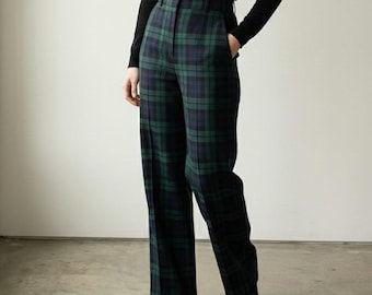 High Waist Plaid Wide Leg Pants | Women’s Tartan Trousers | Tailored Work Pants | Vintage Inspired Fall Winter Bottoms | 50+ tartans
