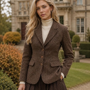 Marynarka damska z wełny | Dopasowana marynarka biurowa | Elegancki płaszcz w stylu vintage | Marynarka garniturowa | Klasyczna odzież wierzchnia na jesień i zimę