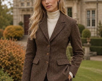 Dames wollen blazer | Getailleerd kantoorjasje | Vintage-geïnspireerde smart casual jas | Zakelijke blazer | Klassieke bovenkleding voor de herfst en winter