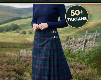 Falda escocesa para mujer (61 cm de largo, mezcla de lana, con hebillas) - Personalizada en más de 40 tartanes
