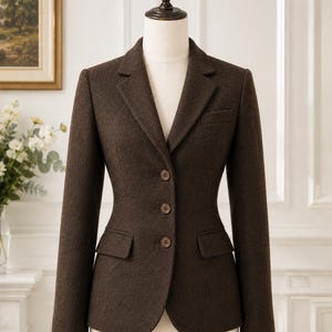 Dames wollen blazer | Getailleerd kantoorjasje | Vintage-geïnspireerde smart casual jas | Zakelijke blazer | Klassieke bovenkleding voor de herfst en winter afbeelding 5