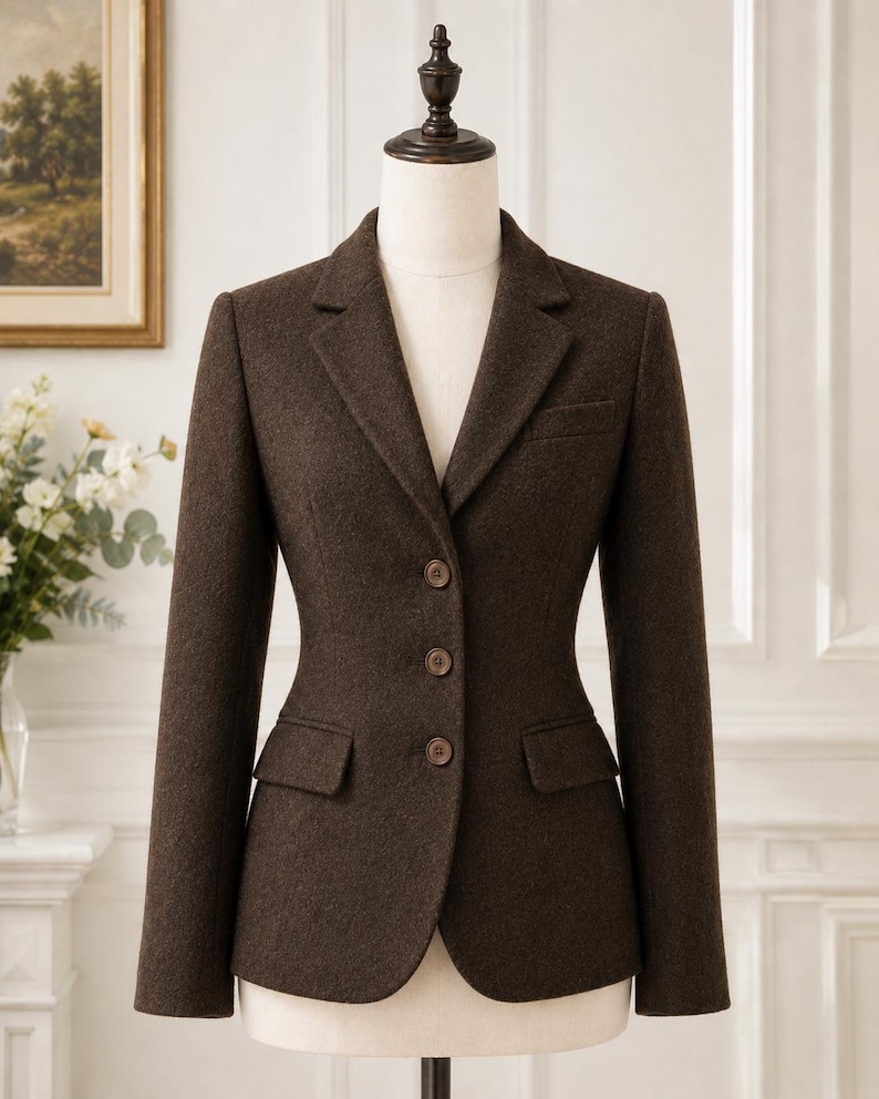 Dames wollen blazer | Getailleerd kantoorjasje | Vintage-geïnspireerde smart casual jas | Zakelijke blazer | Klassieke bovenkleding voor de herfst en winter afbeelding 5