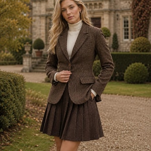 Dames wollen blazer | Getailleerd kantoorjasje | Vintage-geïnspireerde smart casual jas | Zakelijke blazer | Klassieke bovenkleding voor de herfst en winter afbeelding 3