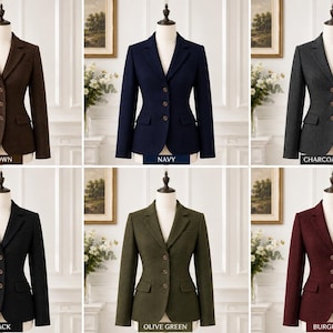 Dames wollen blazer | Getailleerd kantoorjasje | Vintage-geïnspireerde smart casual jas | Zakelijke blazer | Klassieke bovenkleding voor de herfst en winter afbeelding 6