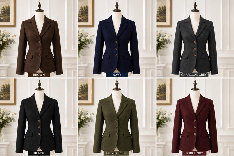 Dames wollen blazer | Getailleerd kantoorjasje | Vintage-geïnspireerde smart casual jas | Zakelijke blazer | Klassieke bovenkleding voor de herfst en winter afbeelding 6