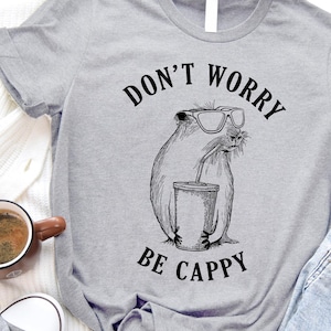Dont worry be cappy Capybara TShirt, Summer Capybara Shirt, Capybara animal lovers tee, sunglasses and cocktail relaxed Capybara Shirt