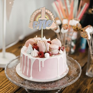 Rainbow First Birthday Cake Topper: Custom Glitter Anniversary Decoration