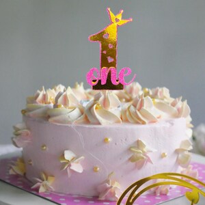 Glitter Gold & Pink 1st Birthday Cake Topper: Smash Cake Decoration
