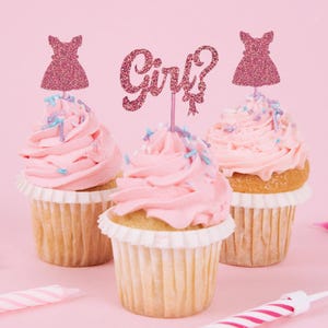 Topper per cupcake con glitter rosa e blu / Decorazione per cupcake di compleanno per rivelazione del sesso del bambino / Topper per cupcake con scritta "Bimba?" e "Bimbo?"